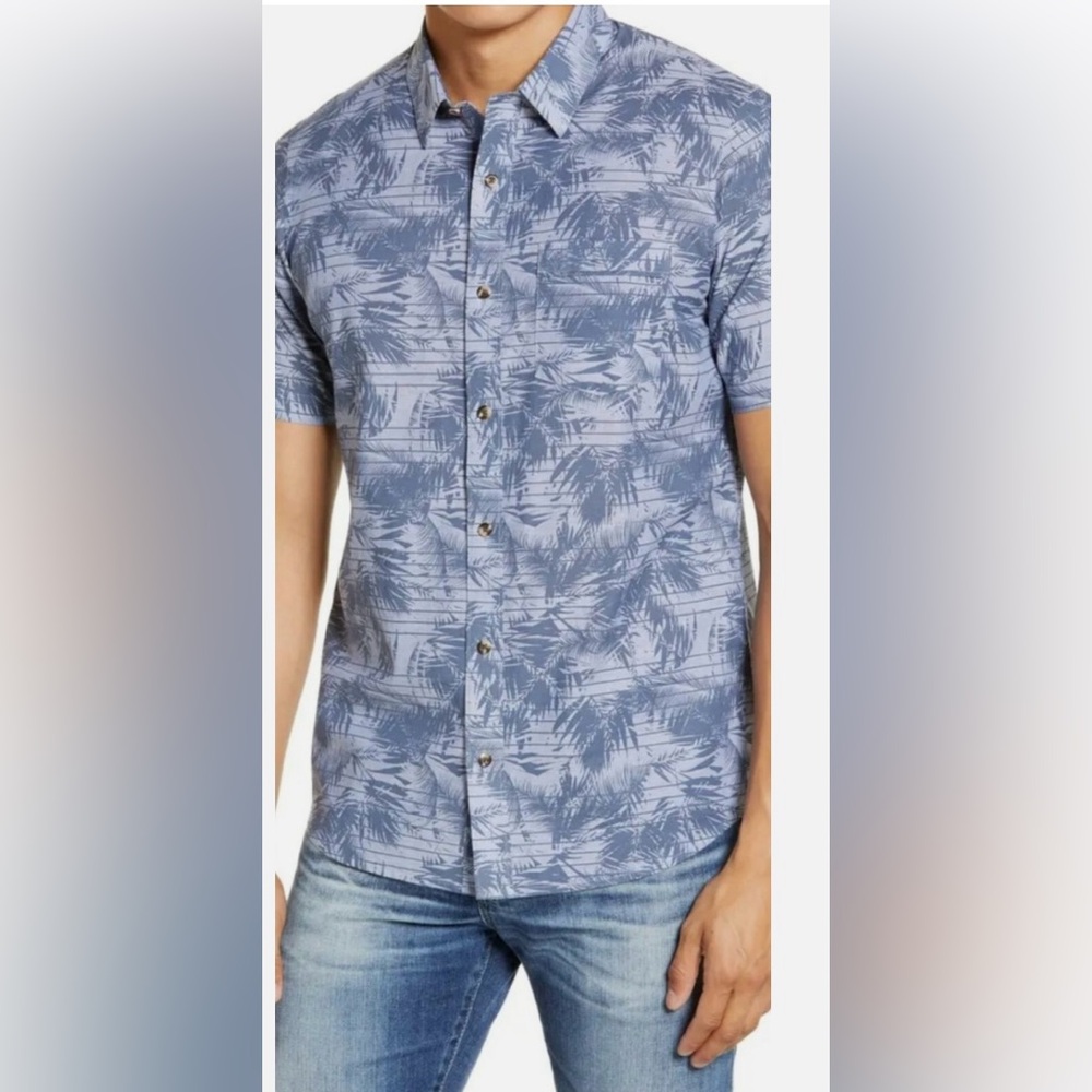 Travis Mathew Gray Palm Print Shirt NWOT